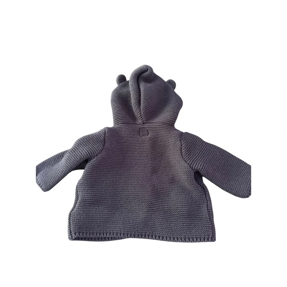 Baby Gap Bear Ear Hooded Garter Stitch Cardigan Navy Blue 0-3 Months